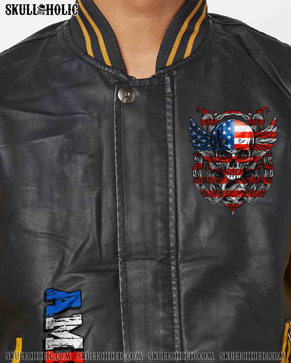 AMERICA LIVE IT LOVE IT OR GET THE HELL OUT SKULL LEATHER BOMBER JACKET - TLNO1210222