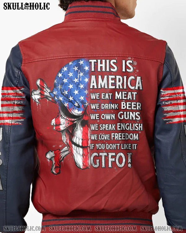 PERSONALIZED THIS IS AMERICA LEATHER BOMBER JACKET - YHHN1910224