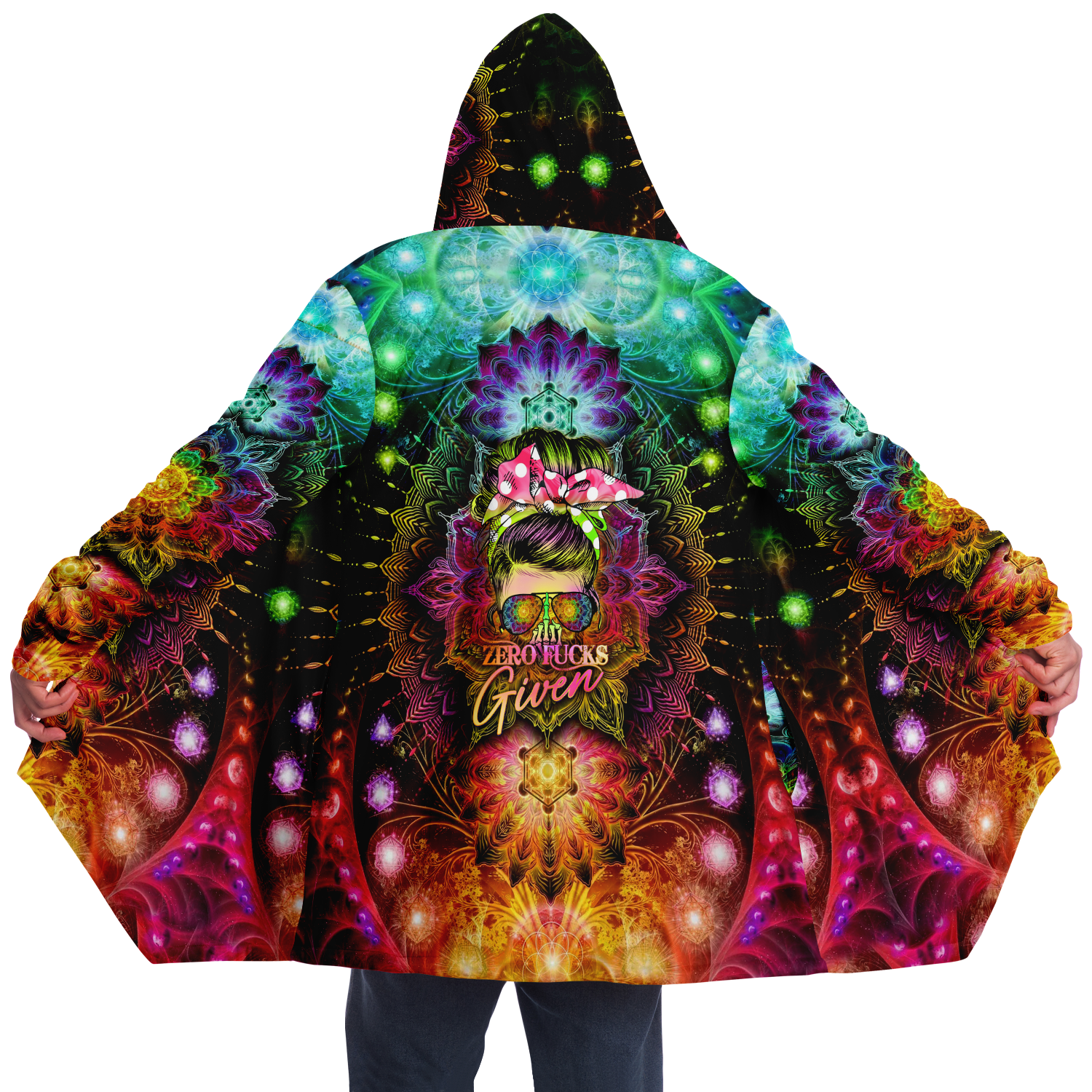 SKULL MESSY BUN COLORFUL MANDALA PREMIUM FLEECE CLOAK - TLTC1908223