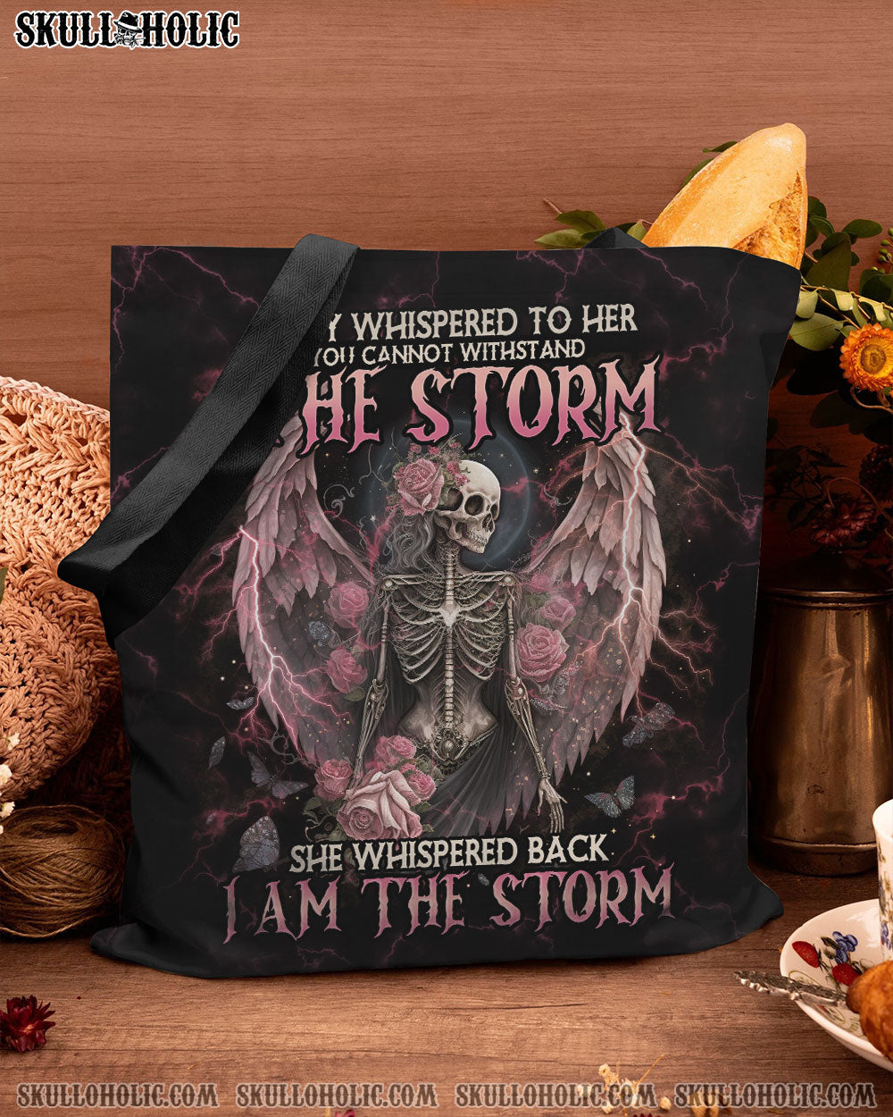 I AM THE STORM SKELETON ROSES WINGS TOTE BAG - TLNO0602235