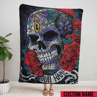 PERSONALIZED SUGAR SKULL ROSE BANNER WOVEN & FLEECE BLANKET - TLNO0410214