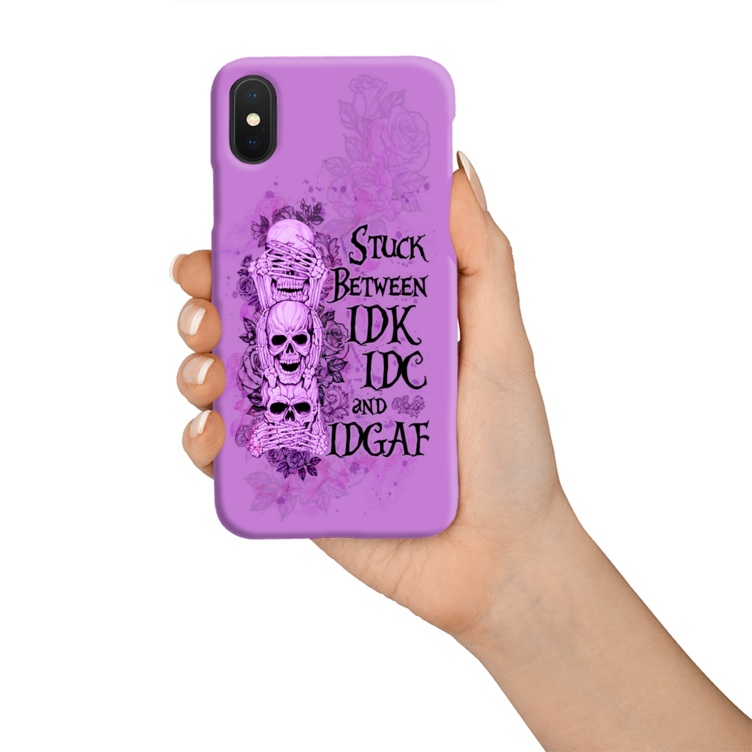 STUCK BETWEEN IDK IDC AND IDGAF SKULL PHONE CASE - YHLN3012221