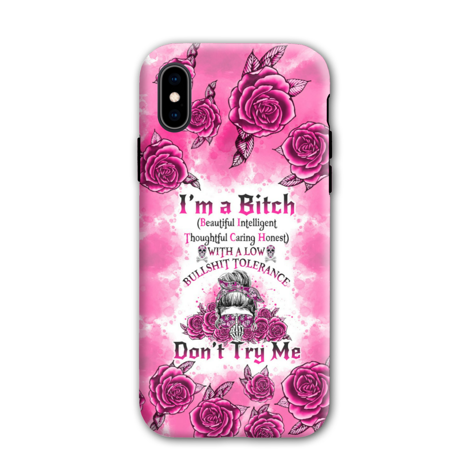 I'M A B DON'T TRY ME ROSE MESSY BUN PHONE CASE - TLNO0804233